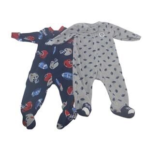 2 Carters Baby 6m Fleece Pajamas Blue Gray Football Draft Pick